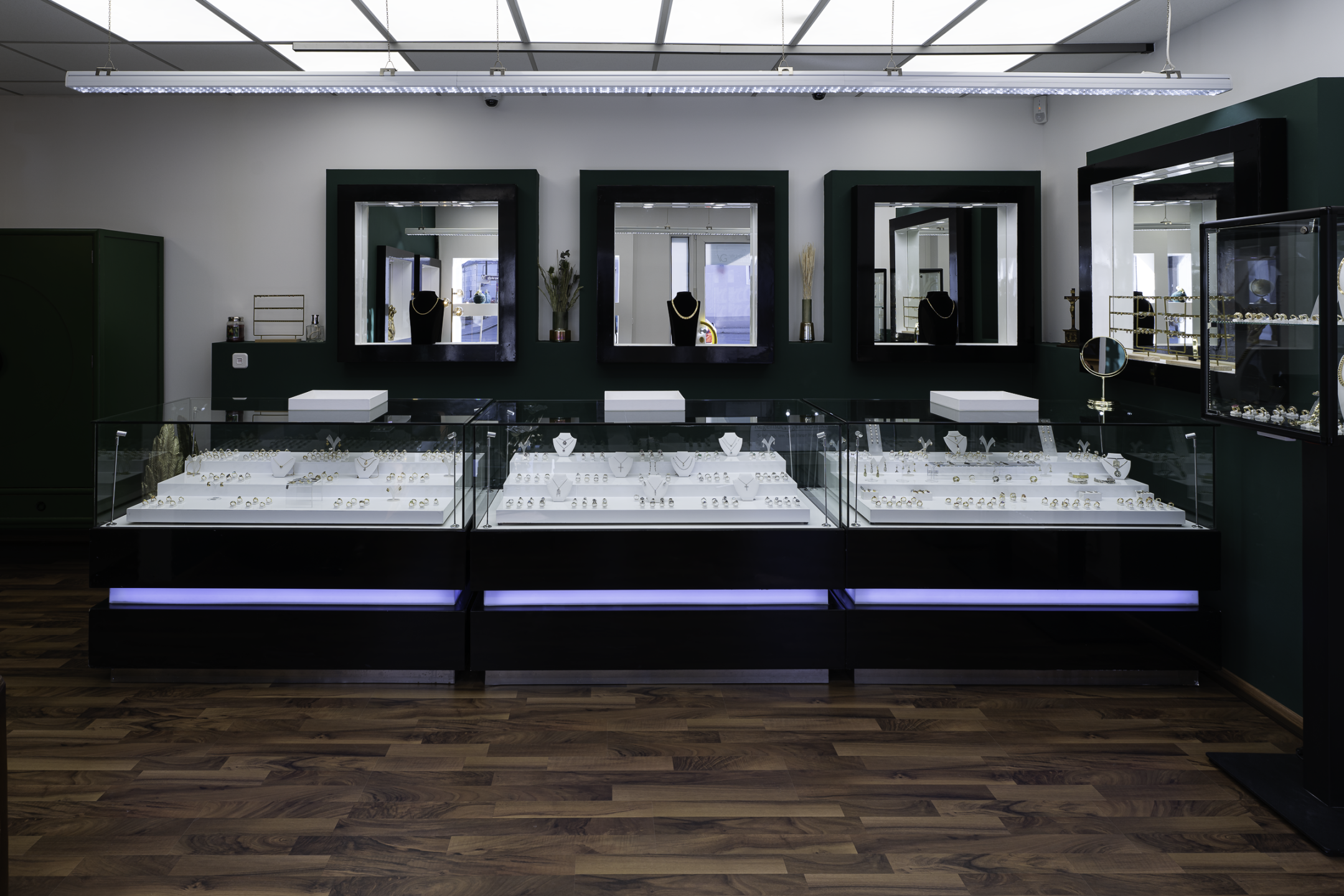 Innenansicht Glasvitrine Front